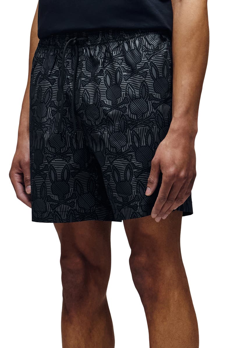 Psycho Bunny Reeves Bunny Print Swim Trunks, Alternate, color, Black