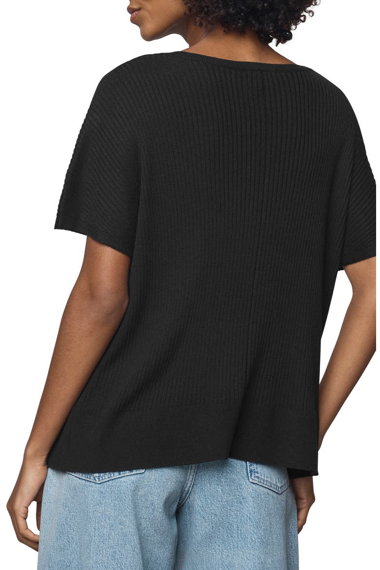 Georgie V-Neck Short Sleeve Rib Sweater, Alternate, color, BLACK