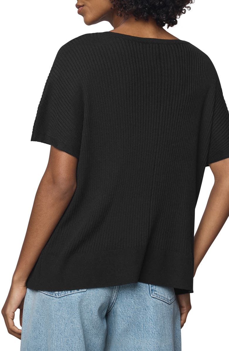 Splendid Georgie V-Neck Short Sleeve Rib Sweater, Alternate, color, Black
