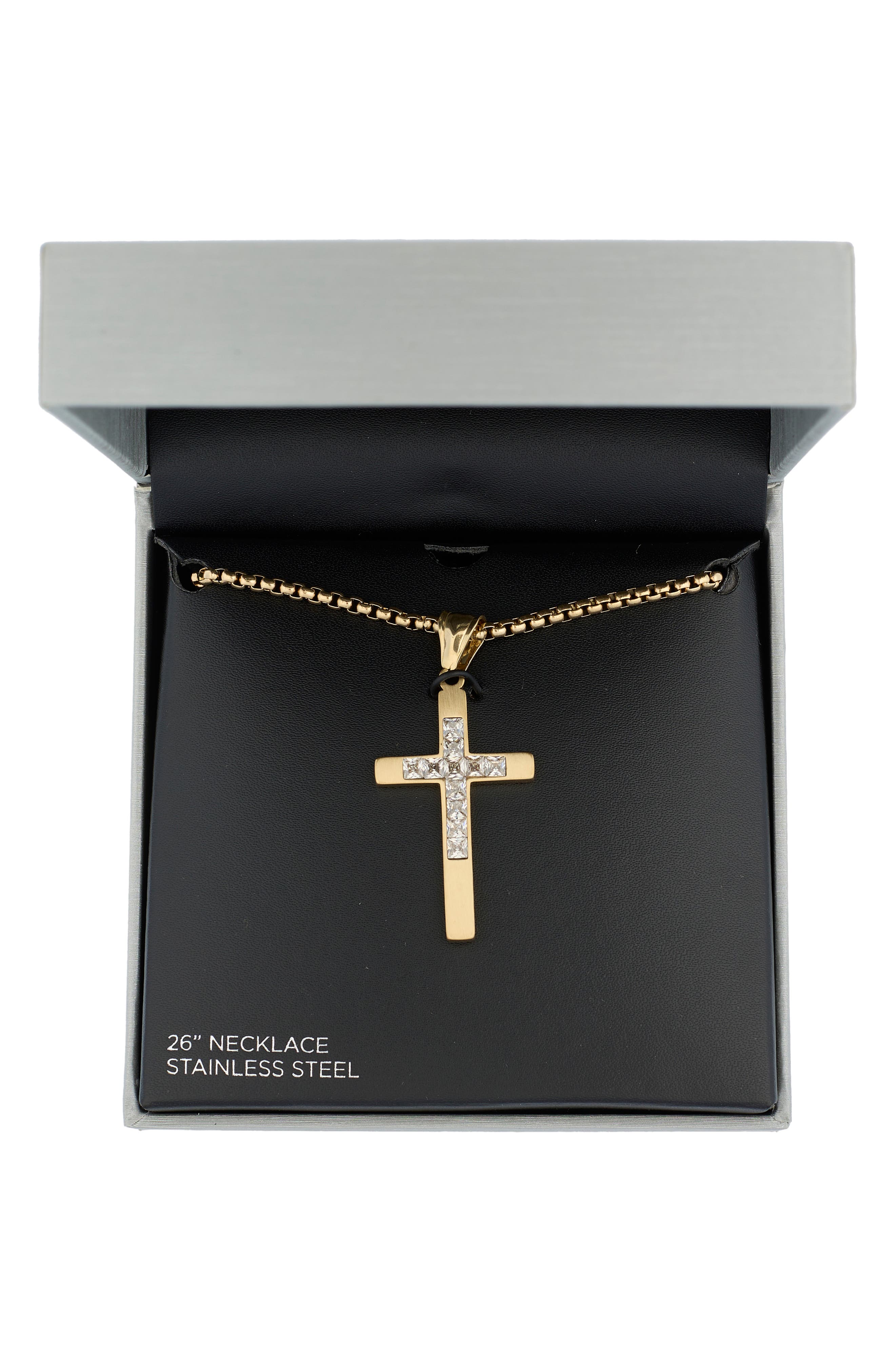 AMERICAN EXCHANGE Men's Crystal Cross Pendant Necklace