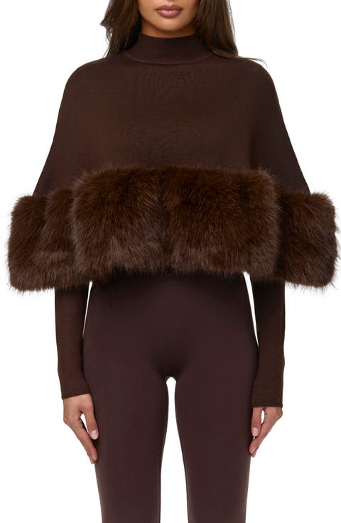 Faux Fur Trim Cape Crop Top