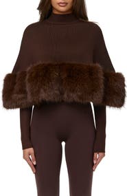 Naked Wardrobe Faux Fur Trim Cape Crop Top