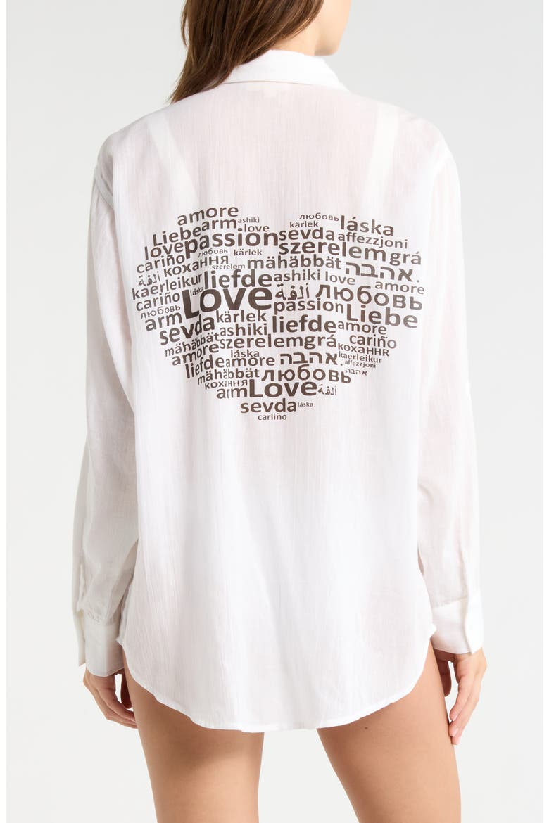 Evil Eye Print Button-Up Cover-Up Shirt, Alternate, color, WHITE HEART