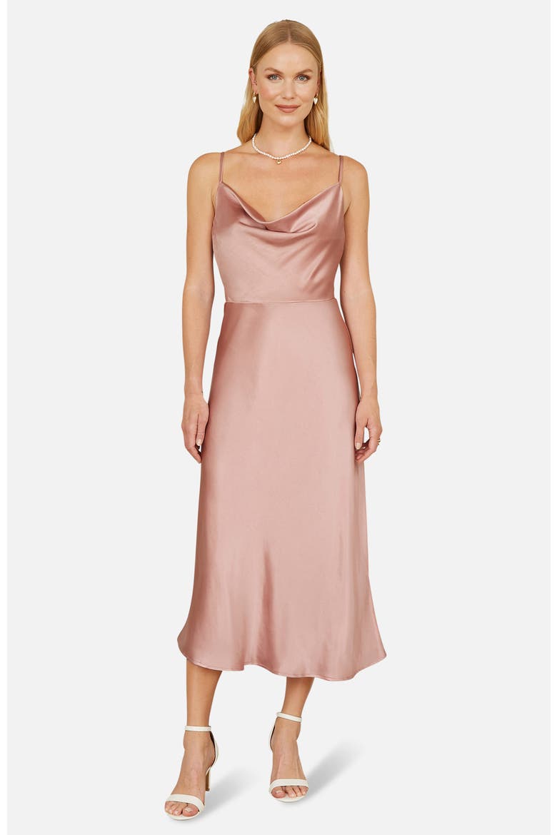 Satin Cowl Neck Midi Dress, Main, color, Rose Pink