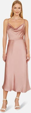 Yumi Satin Cowl Neck Midi Dress
