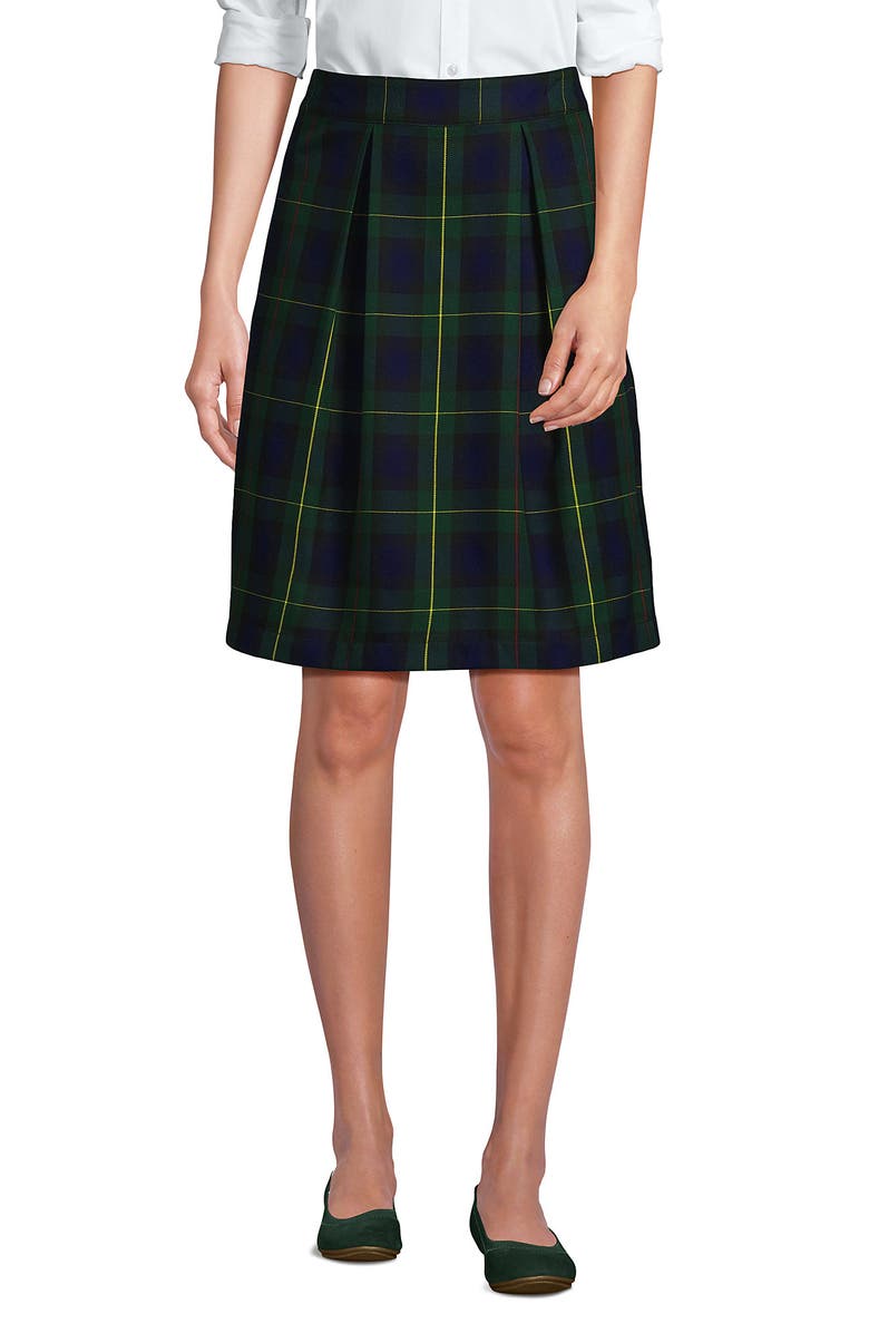 Lands
 End School Uniform  Plaid Skort Top of Knee, Main, color, Hunter/Classic Navy Plaid