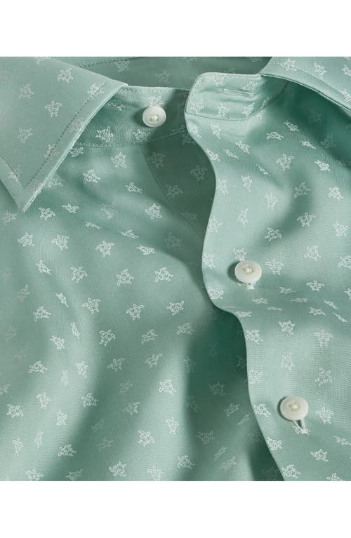 David Donahue Print Casual Short Sleeve Button-up Shirt In Sage