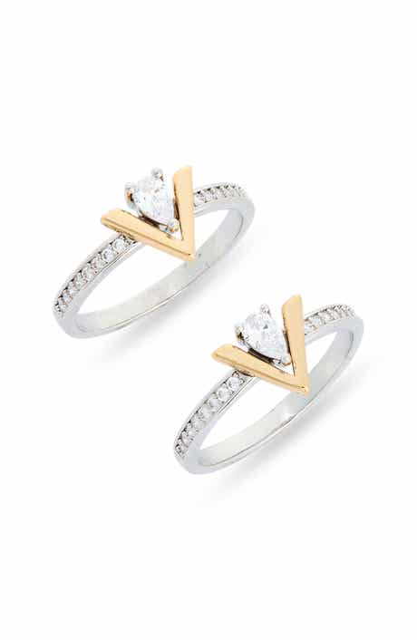 Two Tone Cubic Zirconia V Inset Stacking Rings