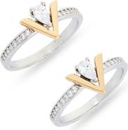 NORDSTROM RACK Two Tone Cubic Zirconia V Inset Stacking Rings
