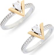 NORDSTROM RACK Two Tone Cubic Zirconia V Inset Stacking Rings