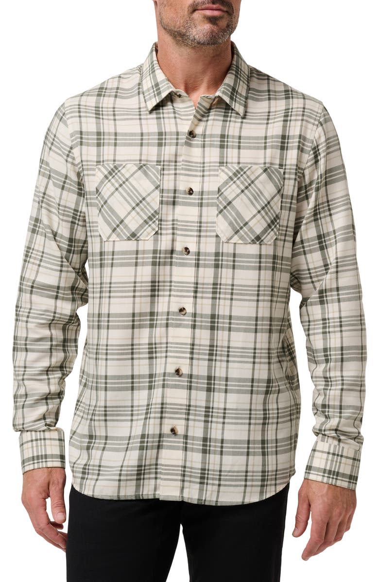 TravisMathew Cloud Plaid Flannel Button-Up Shirt, Main, color, Birch