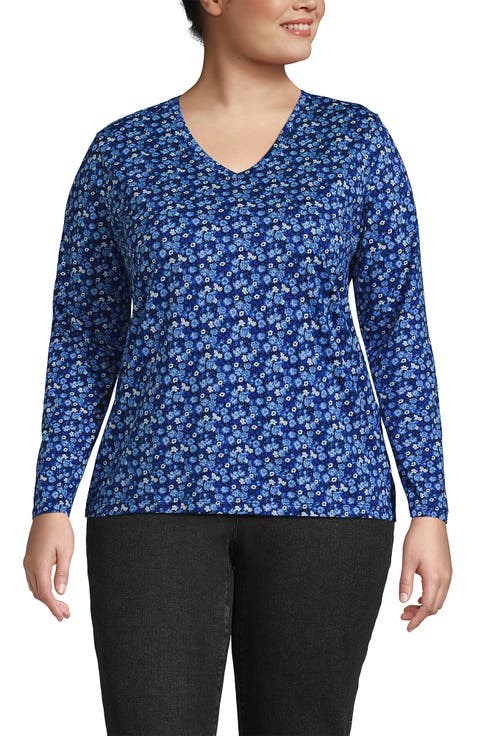 Plus Size Relaxed Supima Cotton Long Sleeve V-Neck T-Shirt