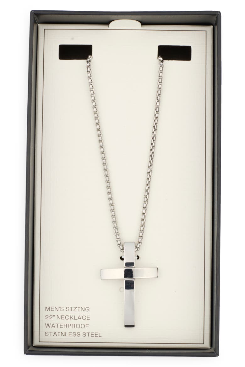 Men's Stainless Steel Dimensional Cross Pendant Necklace, Main, color, STAINLESS