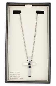 NORDSTROM RACK Men's Stainless Steel Dimensional Cross Pendant Necklace