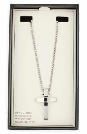 NORDSTROM RACK Men's Stainless Steel Dimensional Cross Pendant Necklace