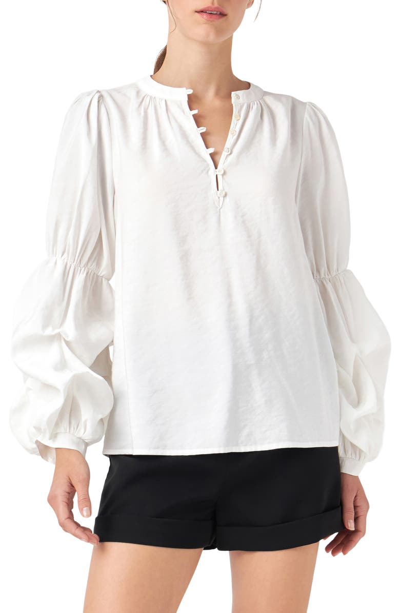 English Factory Gathered Sleeve Blouse, Main, color, White