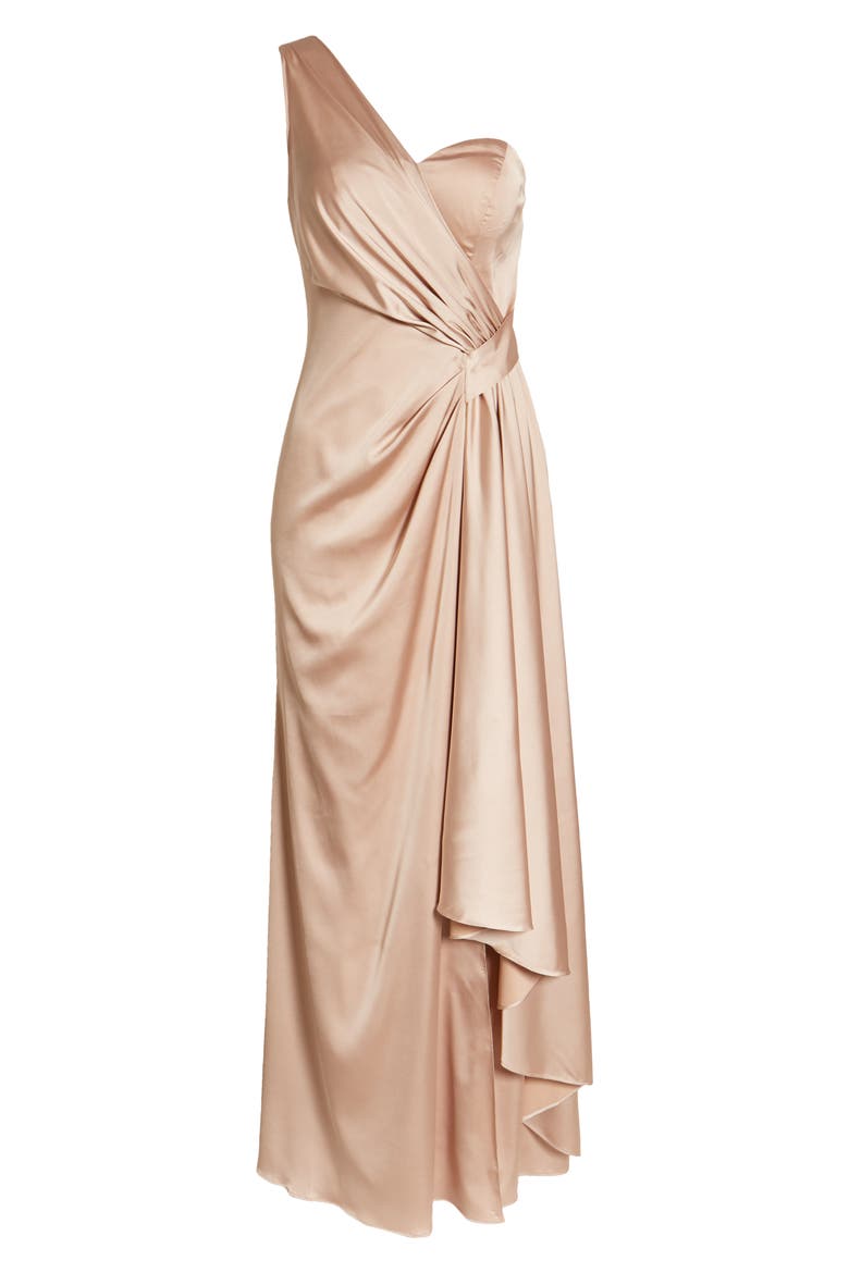 Draped One-Shoulder Bridesmaid Dress, Alternate, color, CHAMPAGNE