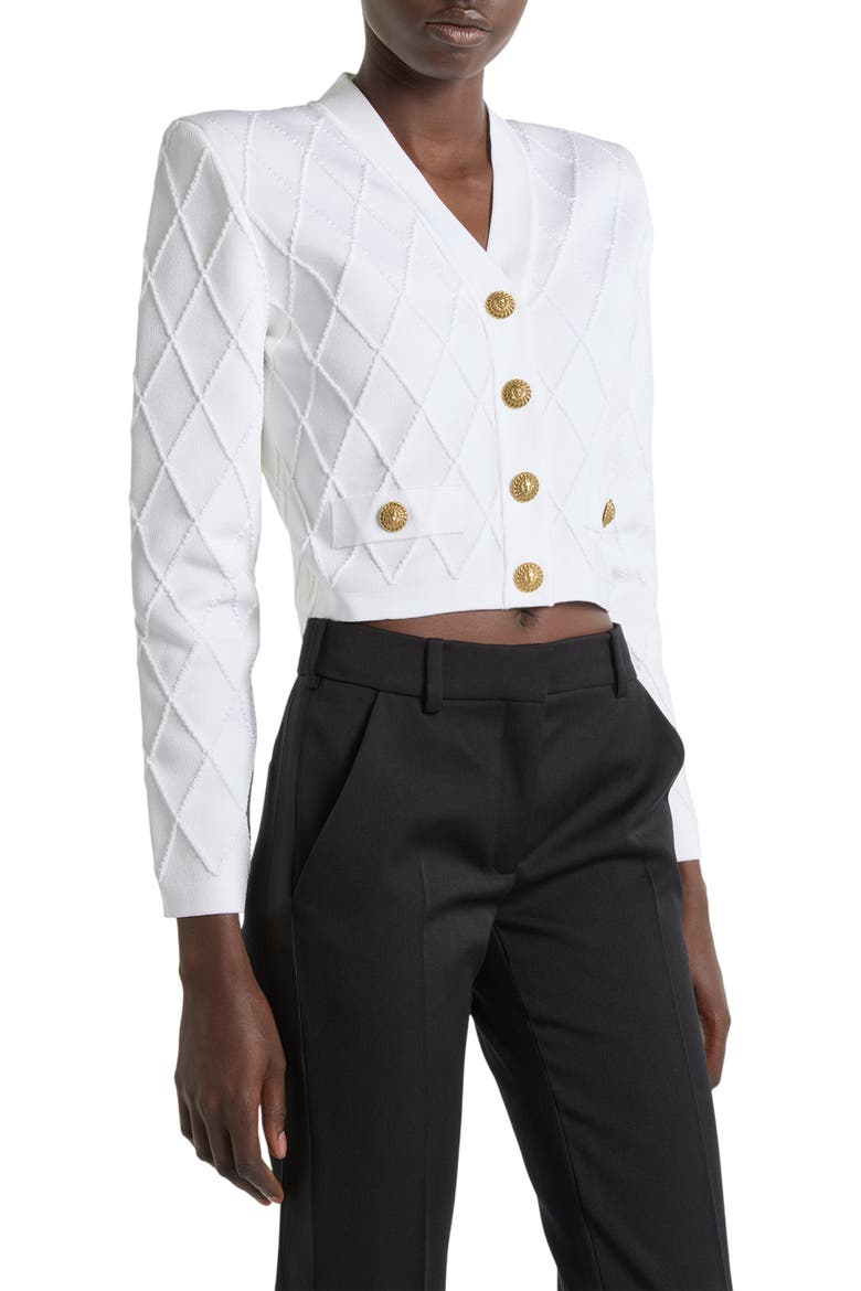 Cropped knit cardigan, Alternate, color, white