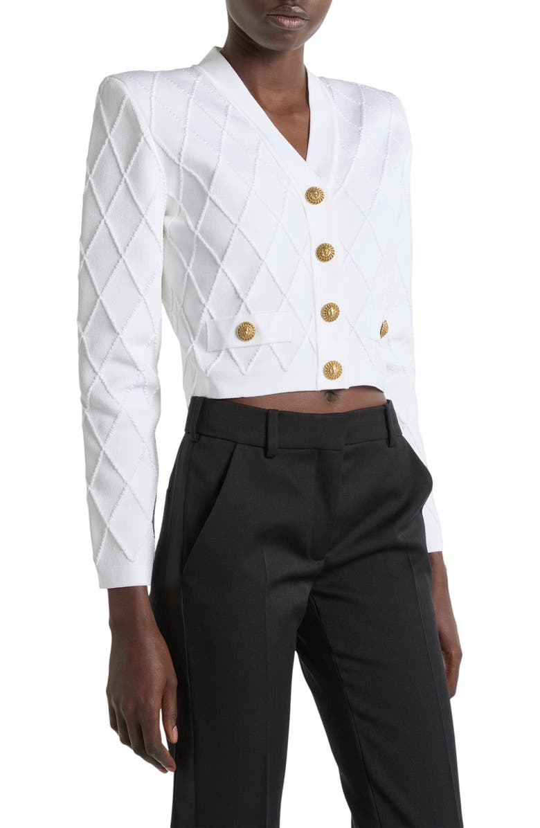 Balmain Cropped knit cardigan, Alternate, color, White