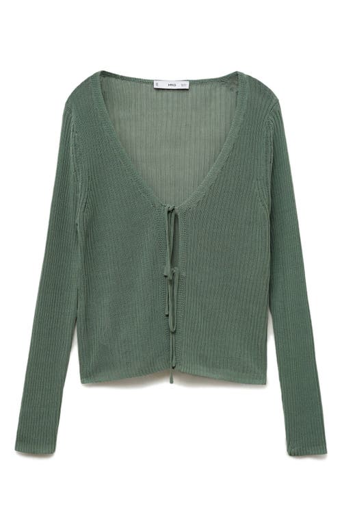 Shop Mango Rib Tie Front Cotton Blend Cardigan