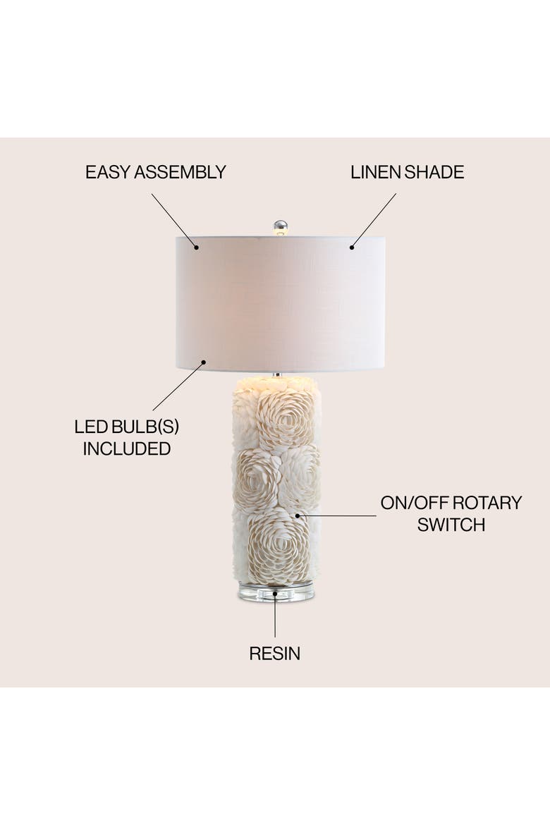 Rosette 28.5" Seashell/Resin/Crystal LED Table Lamp, Cream, Alternate, color, Cream
