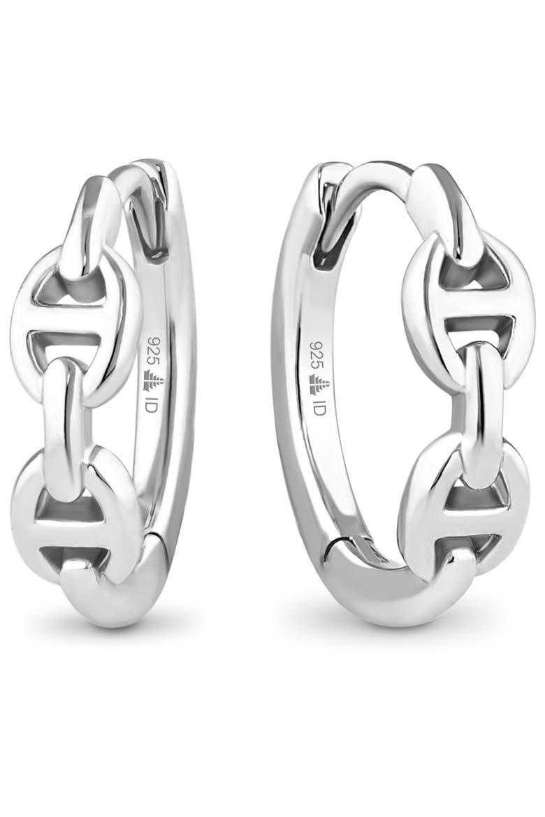 Mariner Anchor Hoop Earrings in Rhodium Plated Sterling Silver, Main, color, Silver