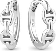 DEVATA Mariner Anchor Hoop Earrings in Rhodium Plated Sterling Silver