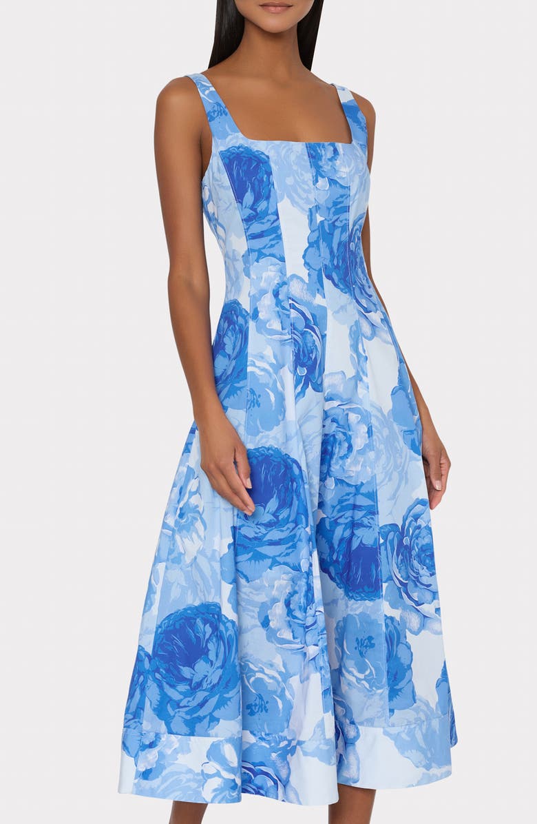 Milly Nia Print Sleeveless Midi Dress, Alternate, color, Blue Multi