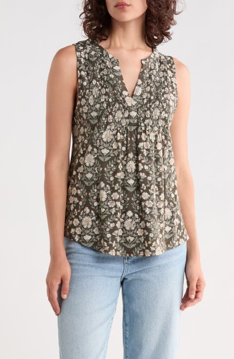 Print Smocked Tank