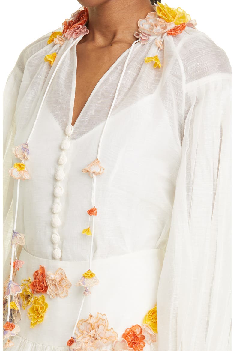 Postcard 3D Floral Appliqué Silk & Linen Organza Blouse, Alternate, color, IVORY