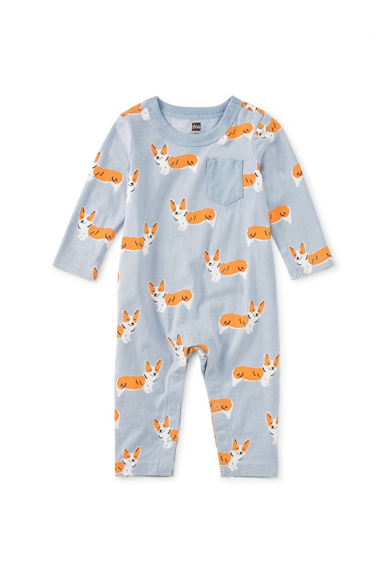 Long Sleeve Pocket Baby Romper, Main, color, Cutie Corgis