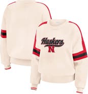WEAR by Erin Andrews Women's WEAR by Erin Andrews Cream Nebraska Huskers Chenille Woven Patch Stripe Pullover Sweater