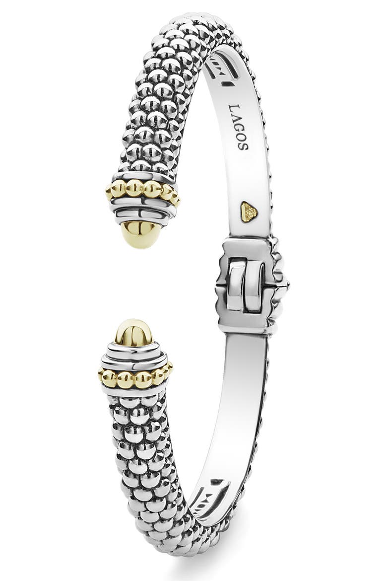 Signature Caviar Hinge Cuff Bracelet, Alternate, color, SILVER