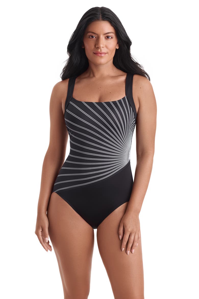 Squareneck Illusion Tank Chlorine Resistant One-Piece Swimsuit, Main, color, Optic Rays