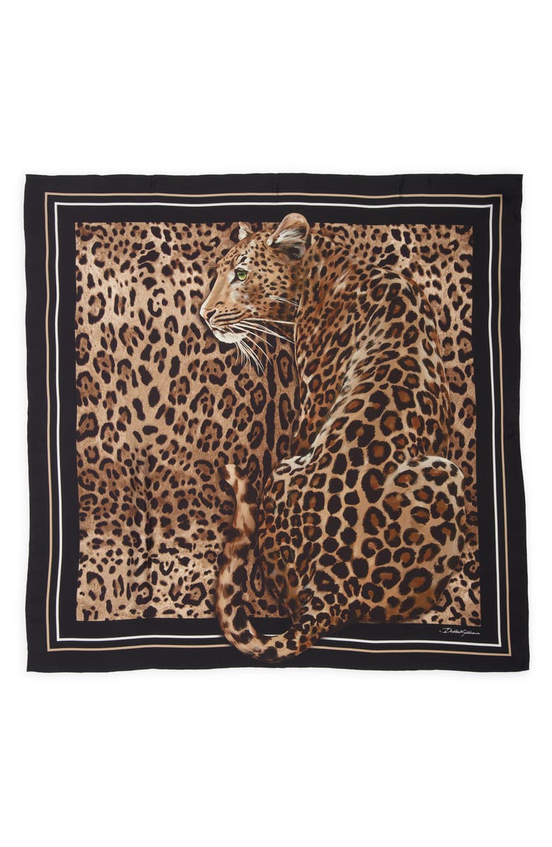 Dolce&Gabbana Leopard Square Silk Scarf, Main, color,