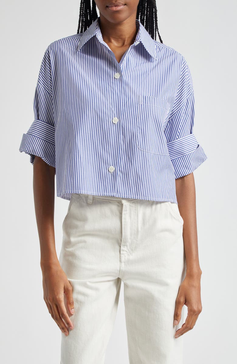 TWP Next Ex Stripe Cotton Button-Up Crop Shirt, Main, color,