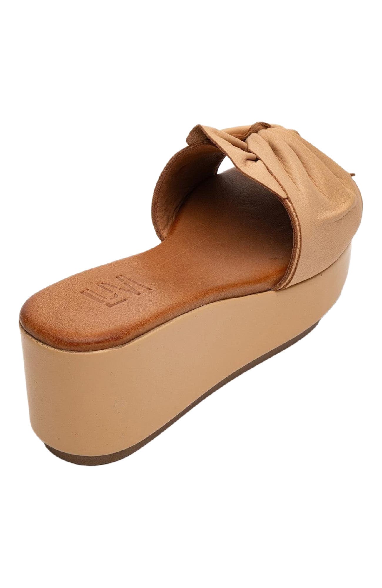 Syndra Bow Wedge Leather Sandal, Alternate, color, Dark Beige Leather