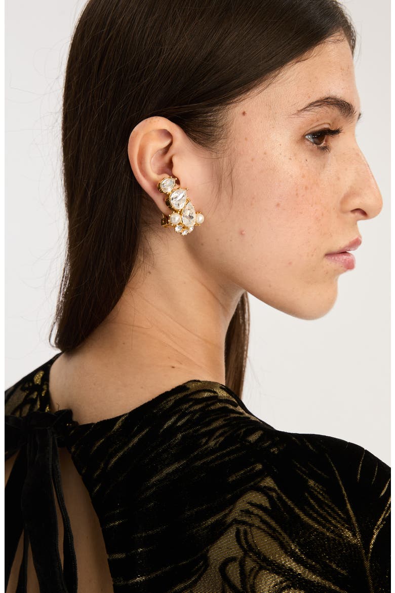 Crystal & Faux Pearl Clip-On Ear Crawler Earrings, Alternate, color, PEARL