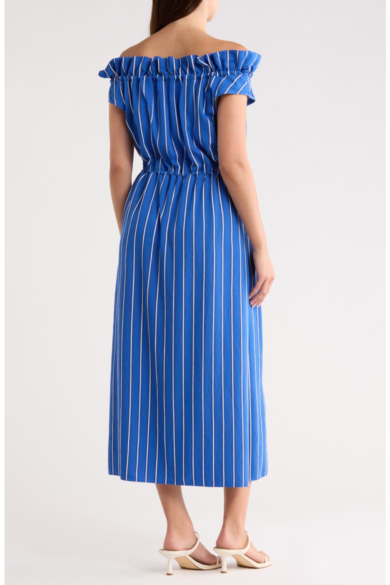 Stripe Off the Shoulder Cap Sleeve Dress, Alternate, color, COBALT