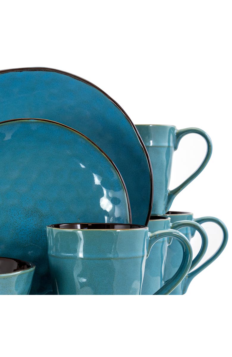 Elama Sea Glass 16 Piece Luxurious Stoneware Dinnerware with Complete Setting for 4, Alternate, color, Blue