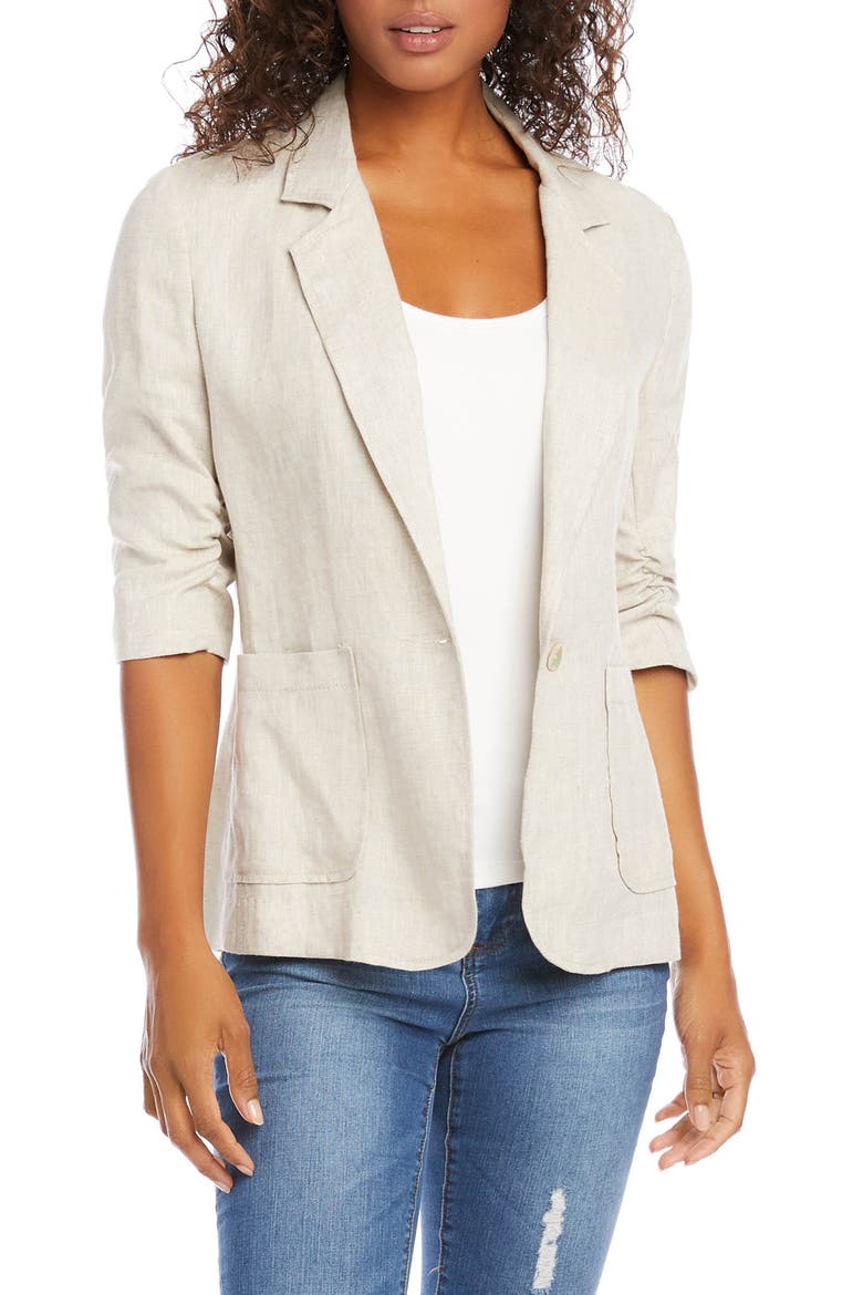 Ruched Sleeve Linen Blazer, Main, color, OATMEAL
