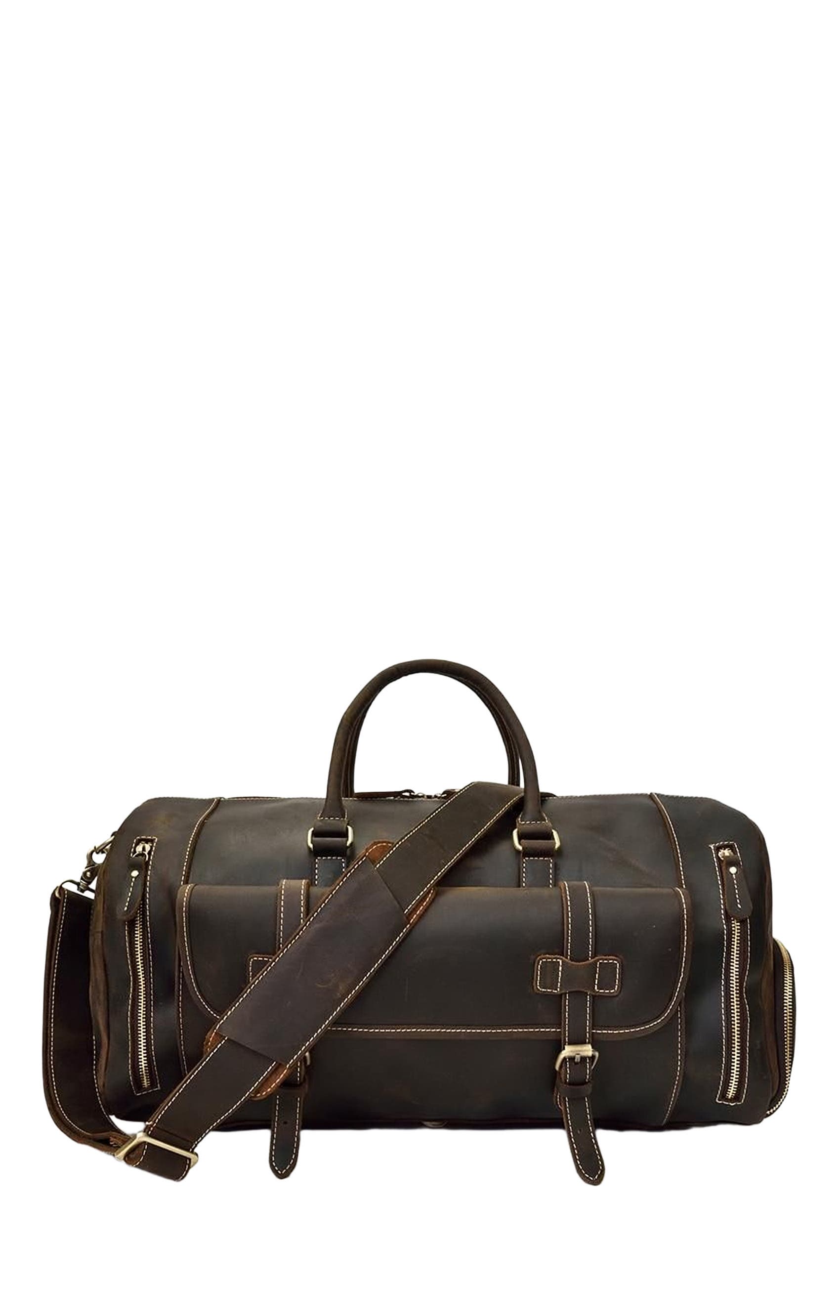 STEEL HORSE LEATHER The Bard Weekender | Handmade Leather Duffle Bag, Main, color, Dark Brown