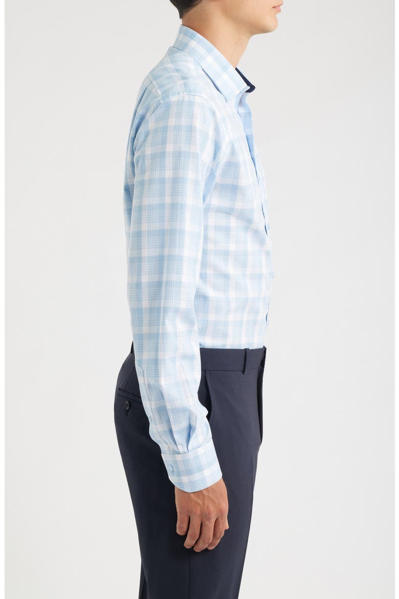 Trim Fit Plaid Check Cotton Dress Shirt, Alternate, color, LIGHT BLUE