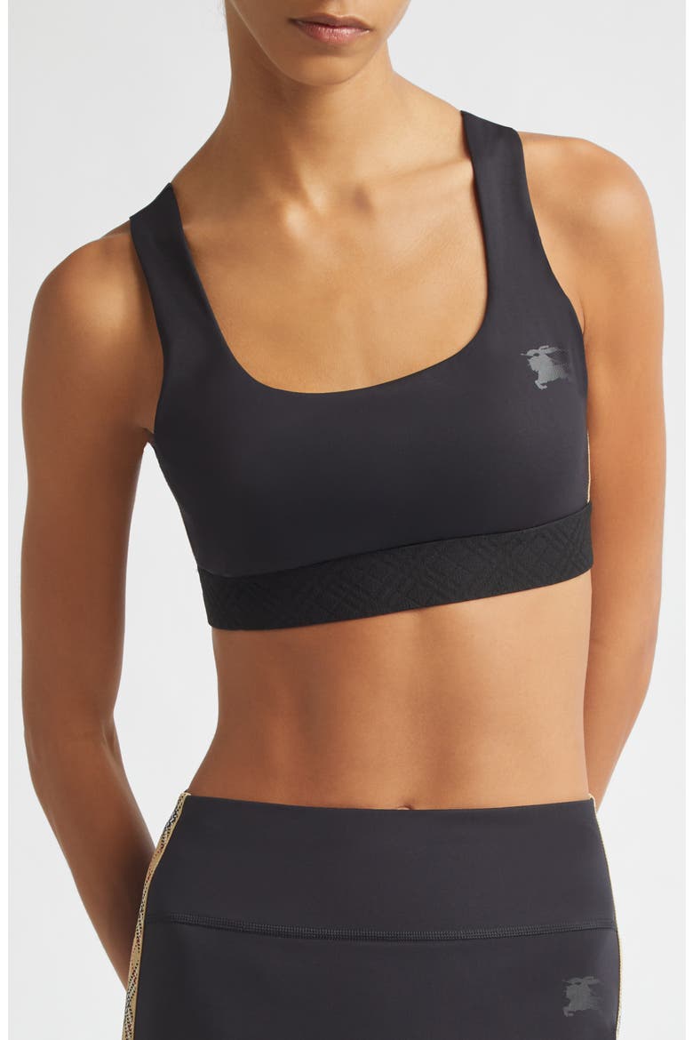 Alana EKD Check Detail Sports Bra, Main, color, BLACK