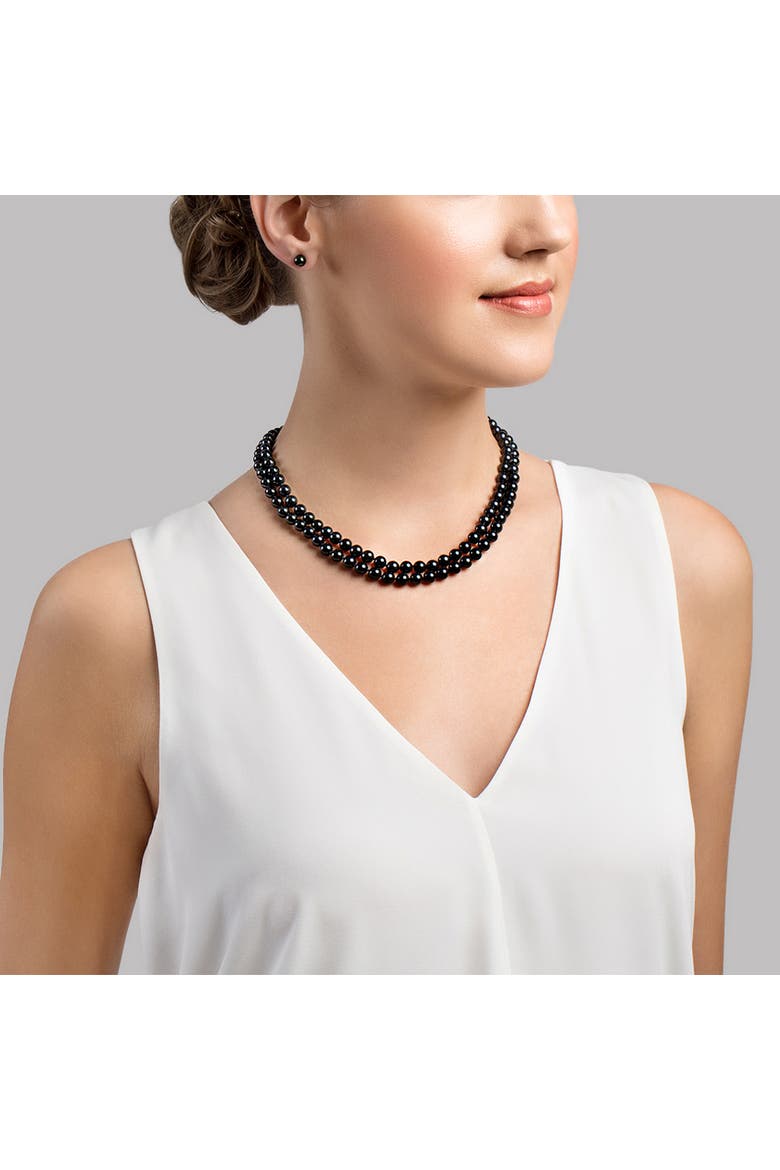 Japanese Akoya Black Pearl Double Strand Necklace, Alternate, color, Sterling Silver Clasp