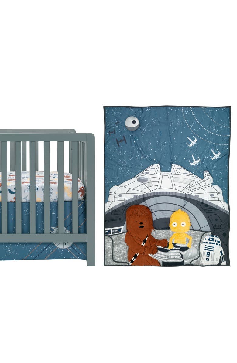 Lambs & Ivy Star Wars Signature Millennium Falcon 3-Piece Baby Crib Bedding Set, Main, color, Blue