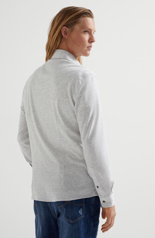Brunello Cucinelli Linen And Cotton Blend Leisure Fit Shirt With Press Studs And Pockets In Pearl