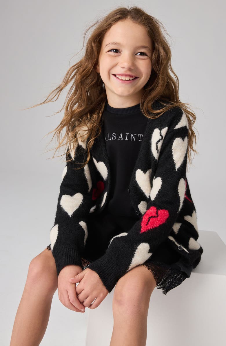 smALLSAINTS by ALLSAINTS Kids' Heartbreak Jacquard Cardigan, Alternate, color, 
