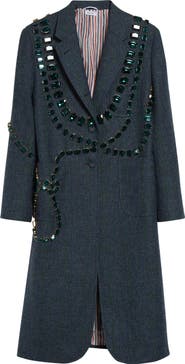 Thom Browne Windowpane Hunting Tweed Trompe L'Oiel Swarovski Crystal Long Jacket