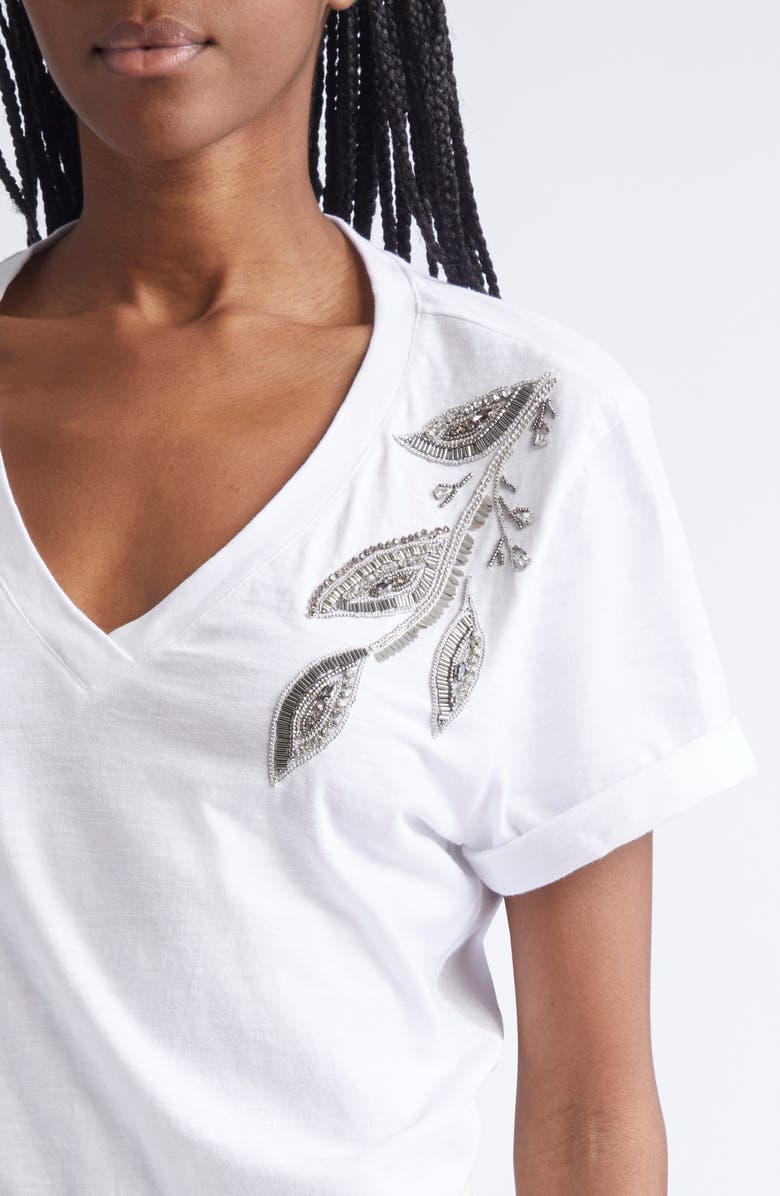 Cinq à Sept Bree Beaded Cotton T-Shirt, Alternate, color, White
